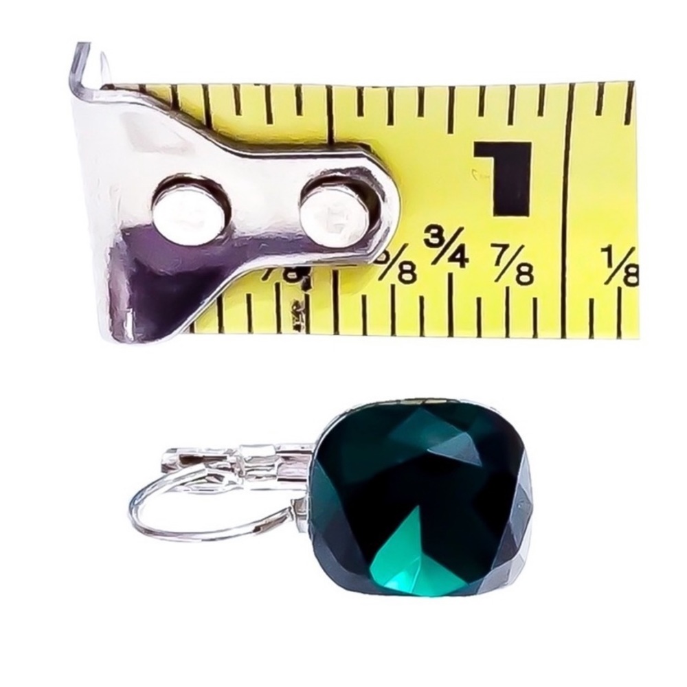 Green Austrian Crystal Lever Back Earrings - Picture 8 of 8